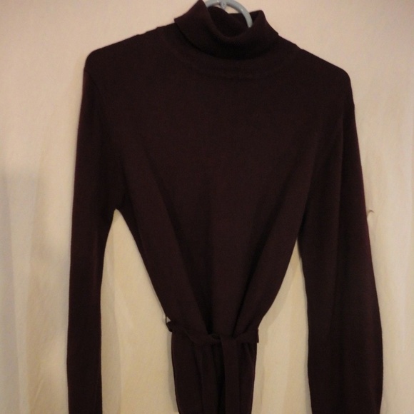 Dark Purple Knit belted Turtleneck Sweater - Picture 1 of 5